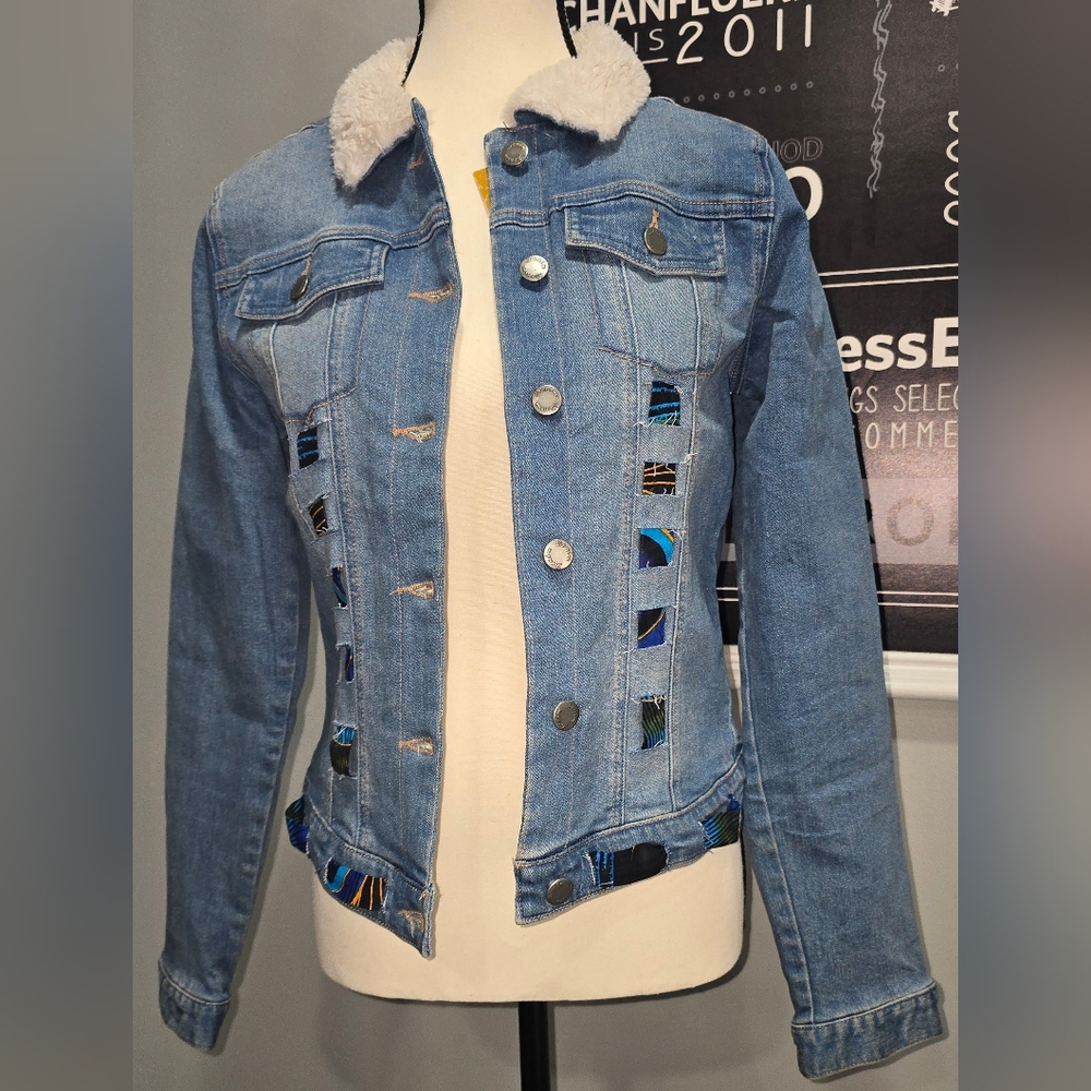 Denim Jacket with Multicolor Accents